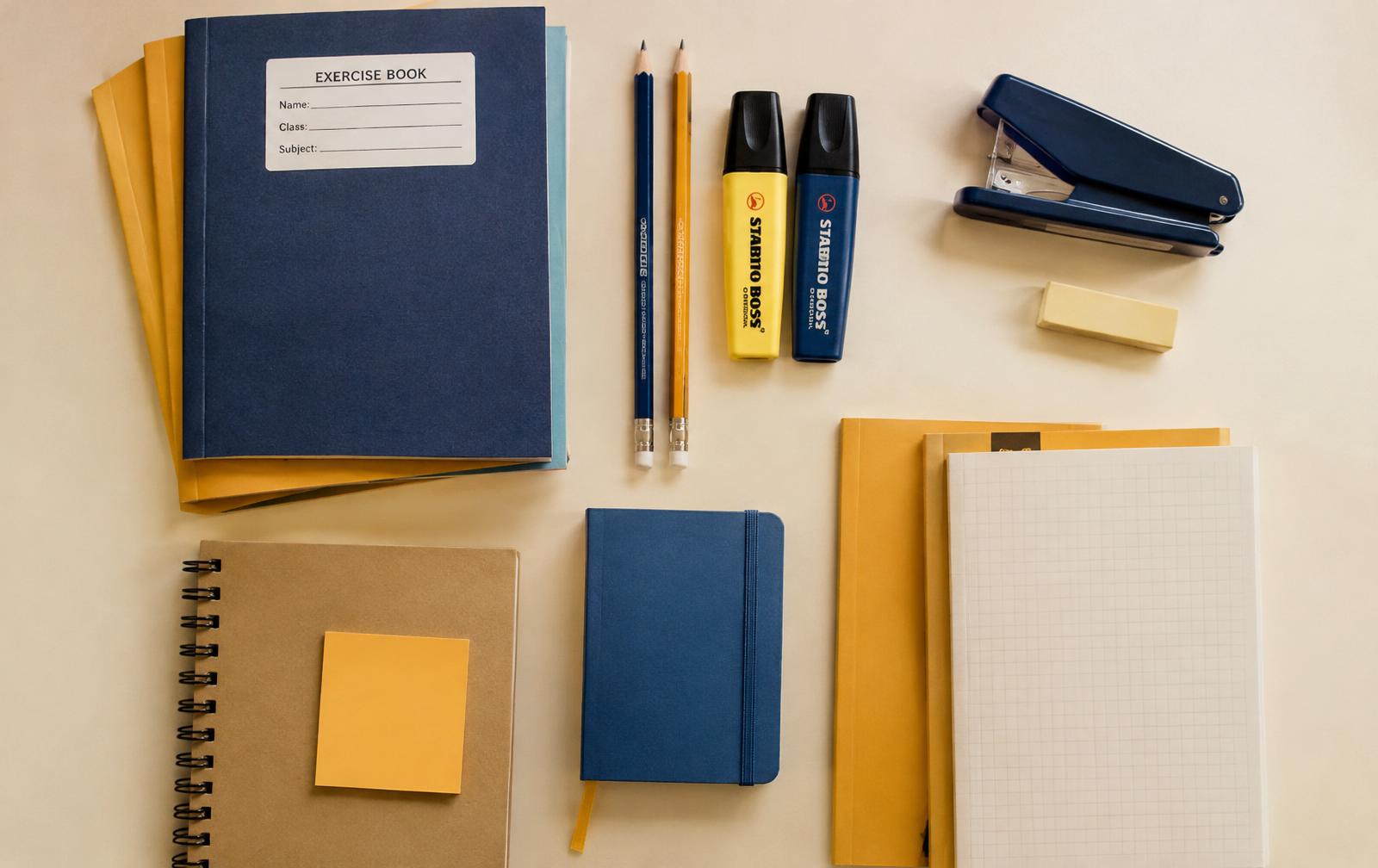 Exercise books, pencils and stationery